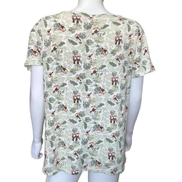 Croft & Barrow Button Front Top Women’s Size XL Toucan Print White Cotton V-Neck - Picture 2 of 4